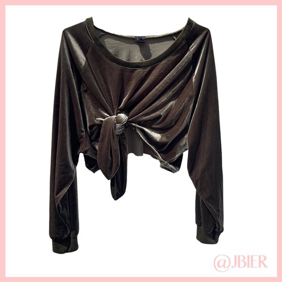 NUDE Velvet Long Sleeve Top in Olive - Picture 1 of 3